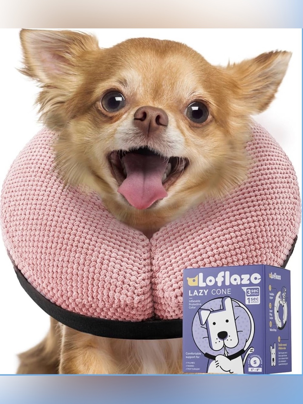 Loflaze Soft Inflatable Dog Cone Collar for Large Medium Small Dogs Cats - After